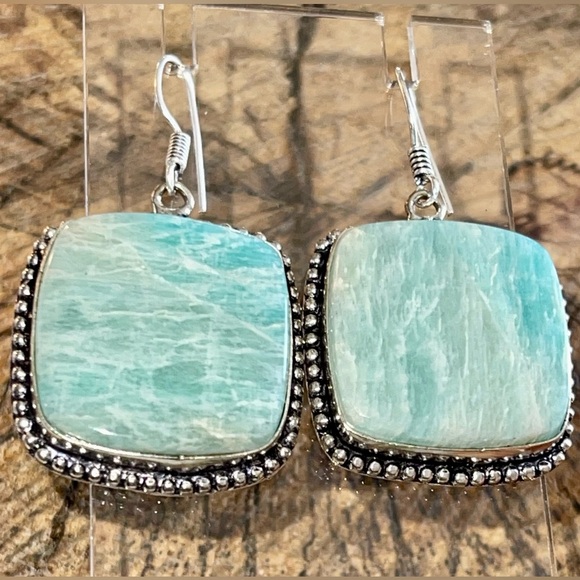 Beautiful Shade of Green Amazonite Earrings 2” - Picture 2 of 12